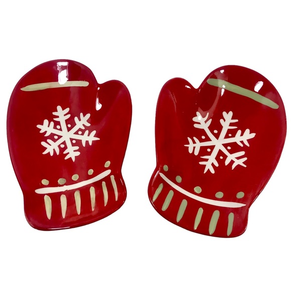 HALLMARK Pair of Christmas Snowflake Red Mitten Candy Snack Serving Dishes - Picture 10 of 10